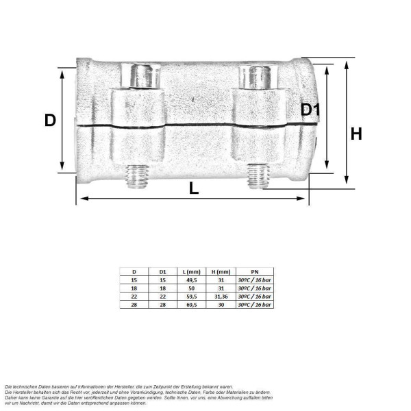 Messing Reparaturkupplung 15mm - Klemmringverschraubung Für Kupferrohr