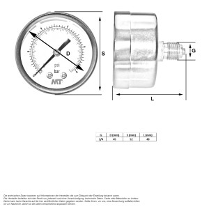 Manometer 50 mm hinten 0 - 4 bar