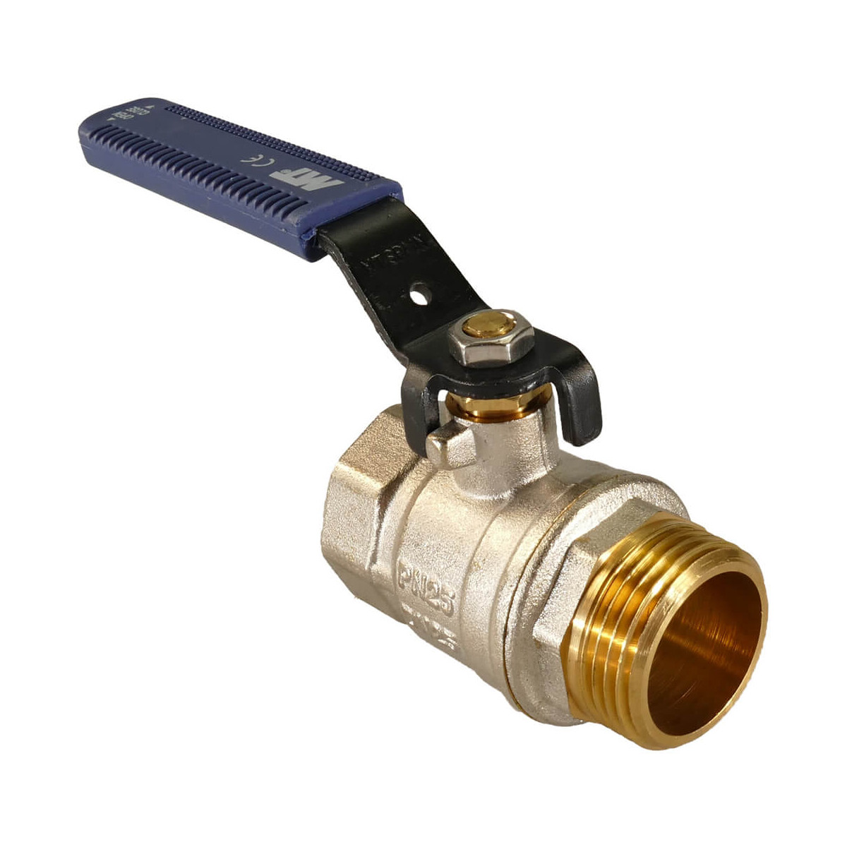 Messing Kugelhahn Stahlhebel PN 25 (I/A) 1 1/2 Zoll blau