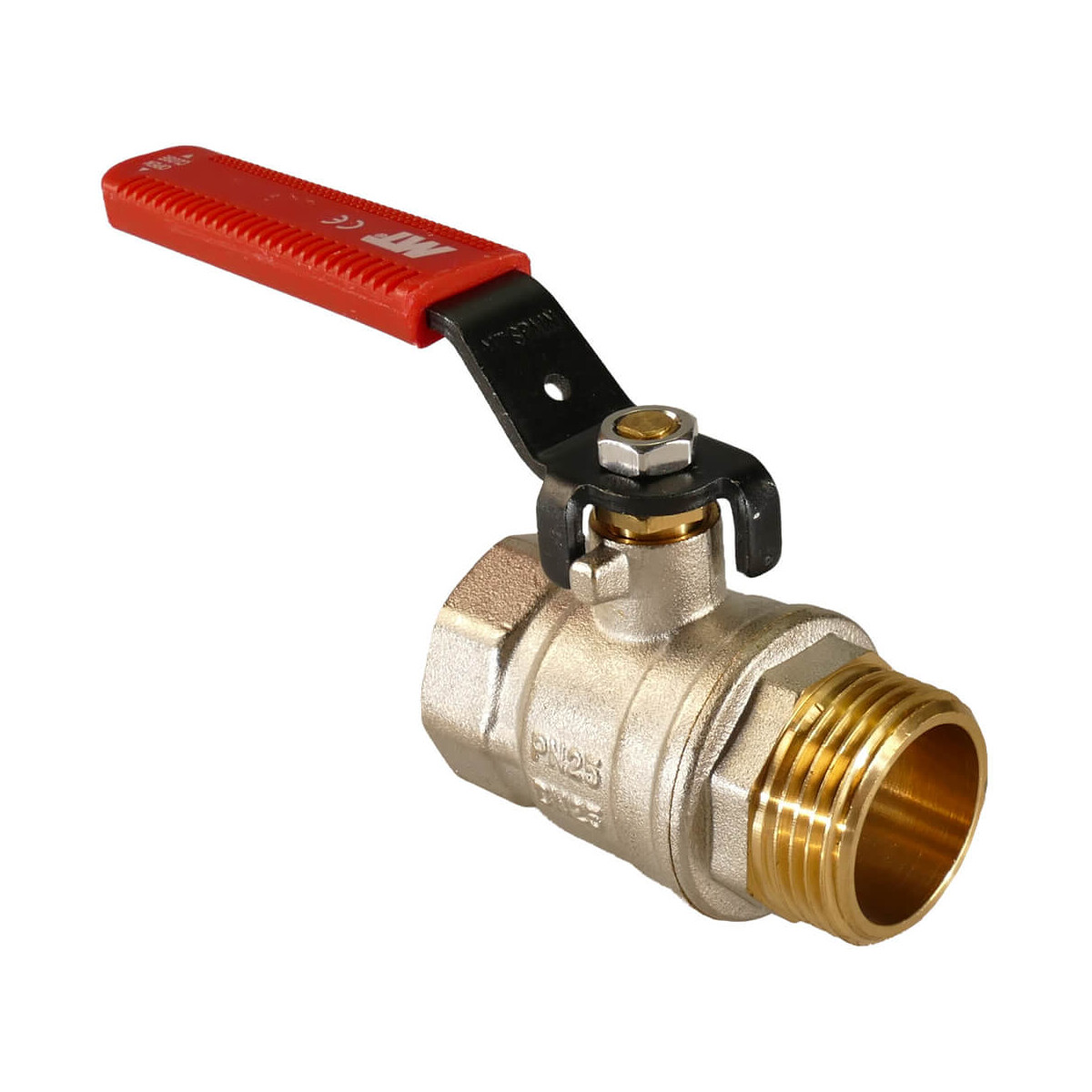 Messing Kugelhahn Stahlhebel PN 25 (I/A) 1 1/4 Zoll rot