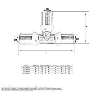 PEX Press T-Stück 90° reduziert Verbundrohrfitting