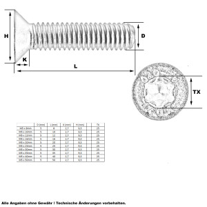 Senkkopf Schraube Torx M5 x 8mm (A2 - ISO14581)