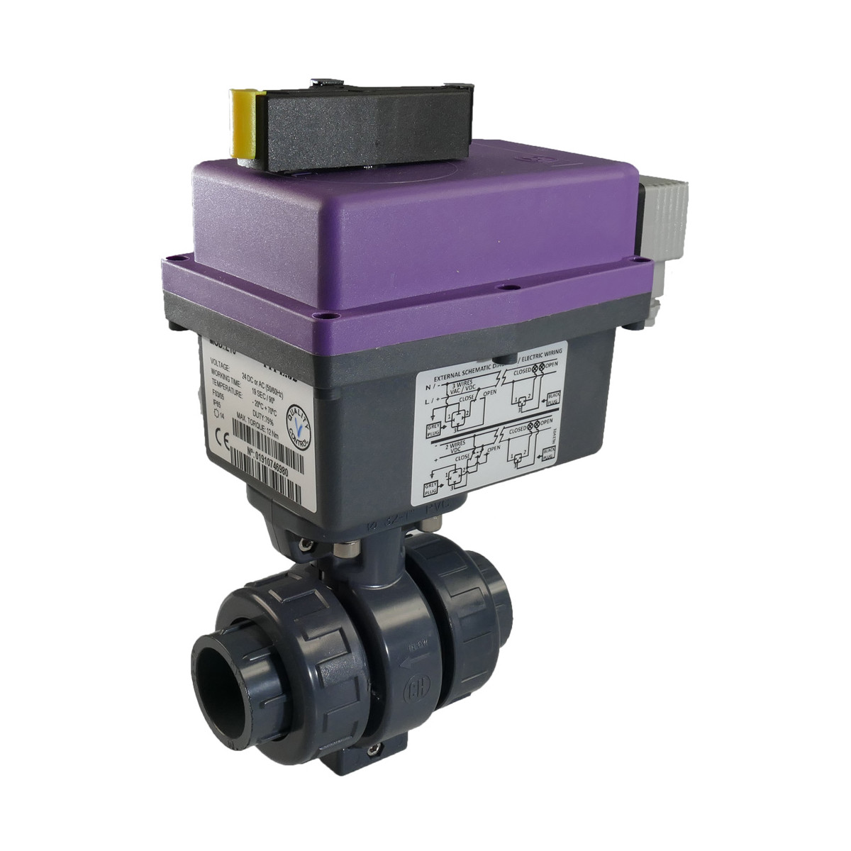 PVC 2 Wege Kugelhahn elektrisch 12V Klebemuffe 40mm