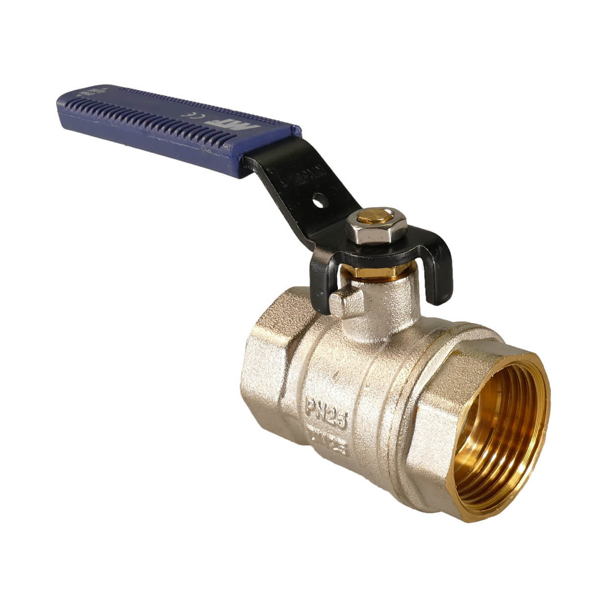 Messing Kugelhahn Stahlhebel PN 25 (I/I) 1 1/2 Zoll blau