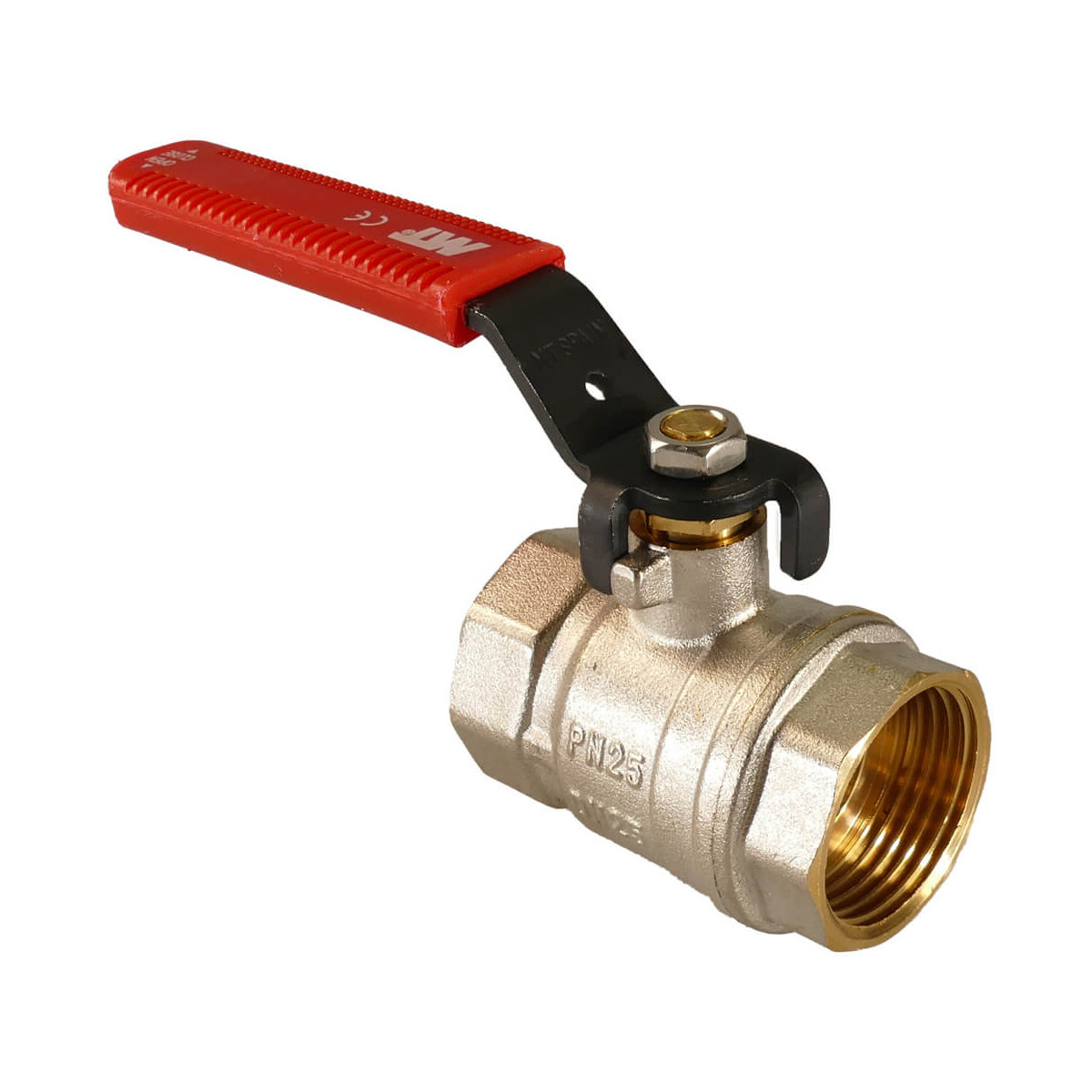 Messing Kugelhahn Stahlhebel PN 25 (I/I) 1/2 Zoll rot